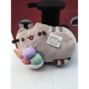 2017 Gund Pusheen Cat Plush 3 Scoop Ice Cream Sundae Bowl Cone 11" Purple Pink‎